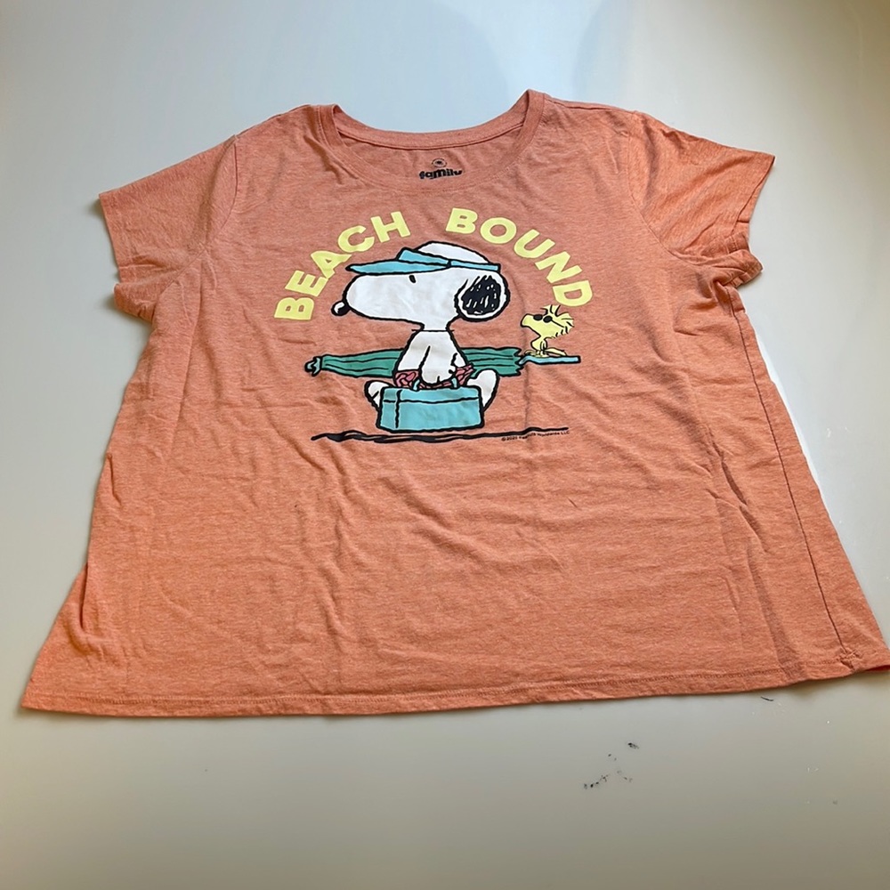 Peanuts SNOOPY Orange Coral Beach Theme T-Shirt Woman